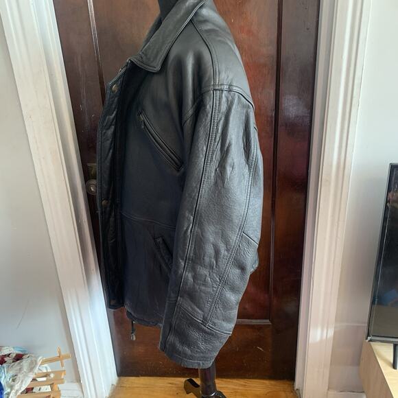 New River Mens LARGE Black Lamb Leather Heavy Weight Coat Lambskin Vintage - Picture 6 of 16